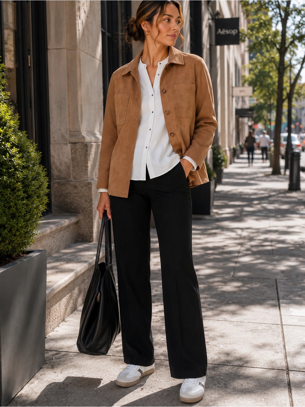 Sioni Camel Suede-Look Button Front Shacket